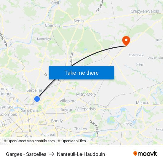 Garges - Sarcelles to Nanteuil-Le-Haudouin map