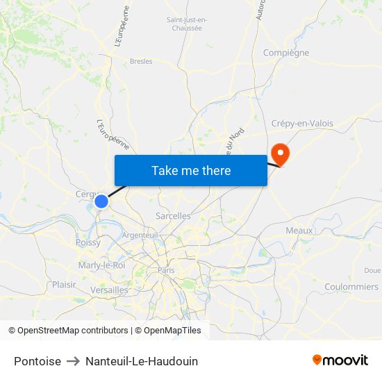 Pontoise to Nanteuil-Le-Haudouin map