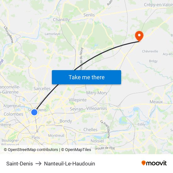 Saint-Denis to Nanteuil-Le-Haudouin map