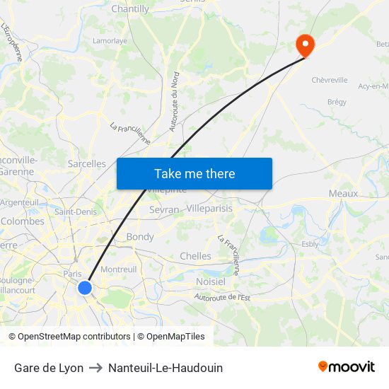 Gare de Lyon to Nanteuil-Le-Haudouin map