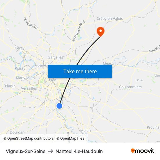 Vigneux-Sur-Seine to Nanteuil-Le-Haudouin map