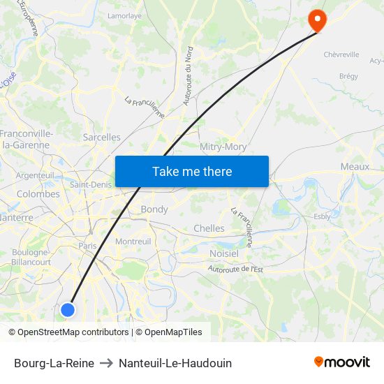 Bourg-La-Reine to Nanteuil-Le-Haudouin map