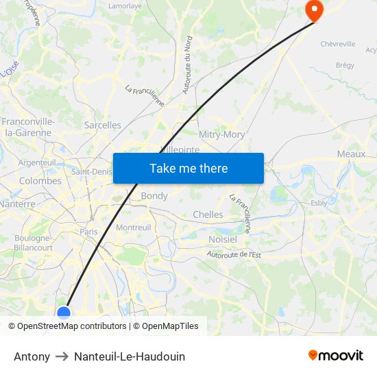 Antony to Nanteuil-Le-Haudouin map