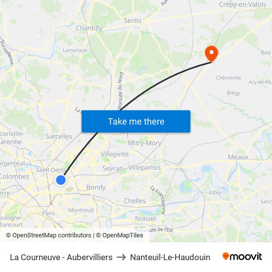 La Courneuve - Aubervilliers to Nanteuil-Le-Haudouin map