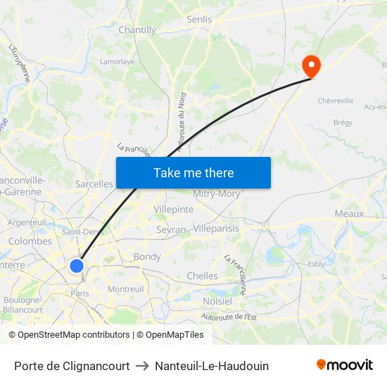 Porte de Clignancourt to Nanteuil-Le-Haudouin map