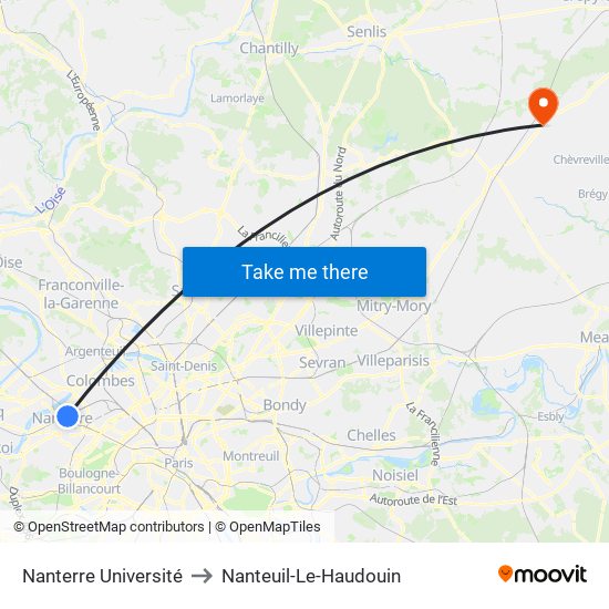Nanterre Université to Nanteuil-Le-Haudouin map