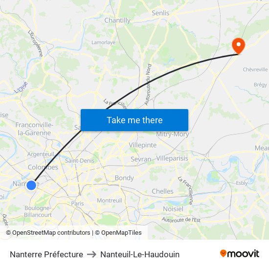 Nanterre Préfecture to Nanteuil-Le-Haudouin map