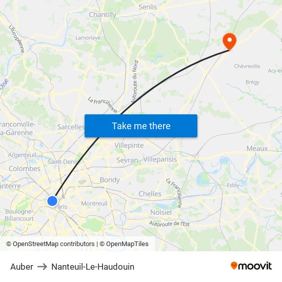 Auber to Nanteuil-Le-Haudouin map