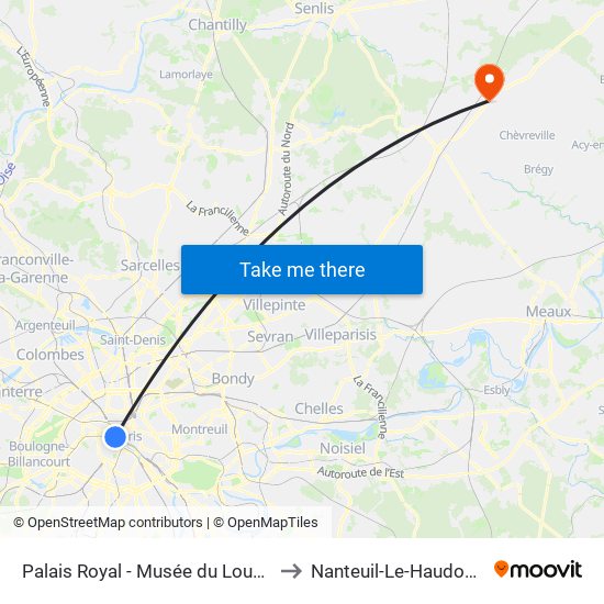 Palais Royal - Musée du Louvre to Nanteuil-Le-Haudouin map