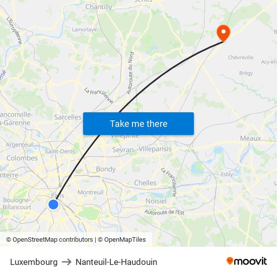 Luxembourg to Nanteuil-Le-Haudouin map