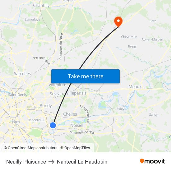 Neuilly-Plaisance to Nanteuil-Le-Haudouin map