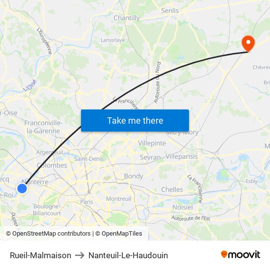 Rueil-Malmaison to Nanteuil-Le-Haudouin map