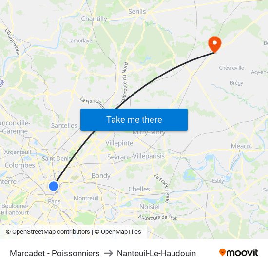 Marcadet - Poissonniers to Nanteuil-Le-Haudouin map