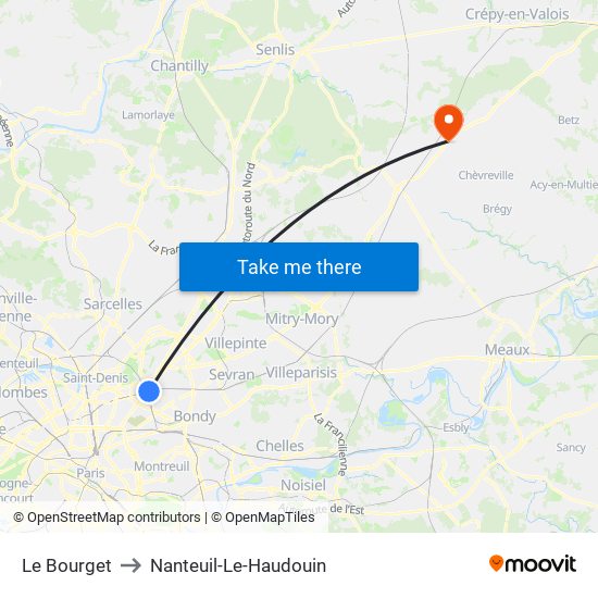 Le Bourget to Nanteuil-Le-Haudouin map