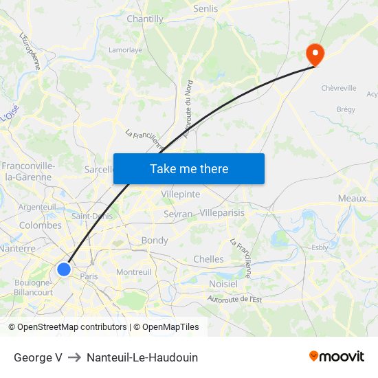 George V to Nanteuil-Le-Haudouin map