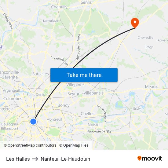 Les Halles to Nanteuil-Le-Haudouin map