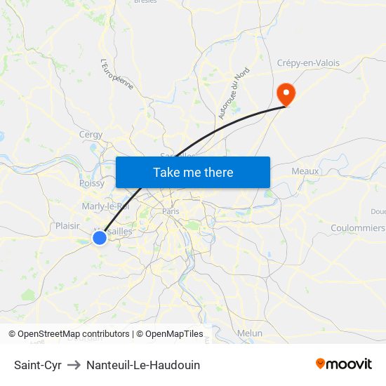 Saint-Cyr to Nanteuil-Le-Haudouin map