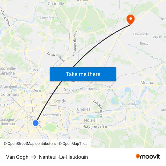Van Gogh to Nanteuil-Le-Haudouin map