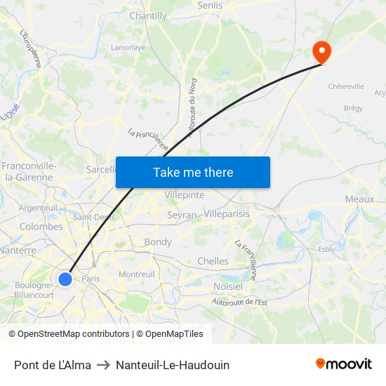 Pont de L'Alma to Nanteuil-Le-Haudouin map