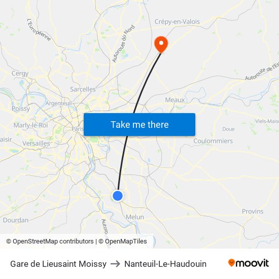 Gare de Lieusaint Moissy to Nanteuil-Le-Haudouin map