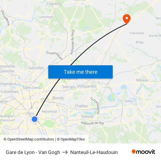 Gare de Lyon - Van Gogh to Nanteuil-Le-Haudouin map