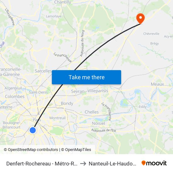 Denfert-Rochereau - Métro-Rer to Nanteuil-Le-Haudouin map