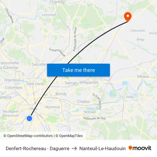 Denfert-Rochereau - Daguerre to Nanteuil-Le-Haudouin map