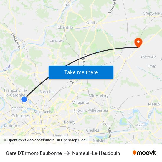 Gare D'Ermont-Eaubonne to Nanteuil-Le-Haudouin map