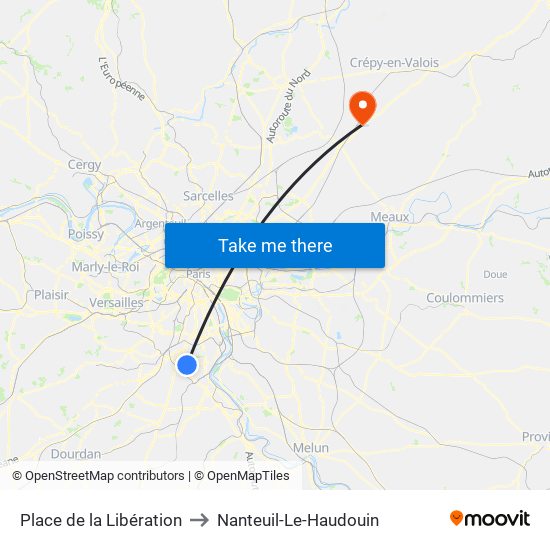 Place de la Libération to Nanteuil-Le-Haudouin map
