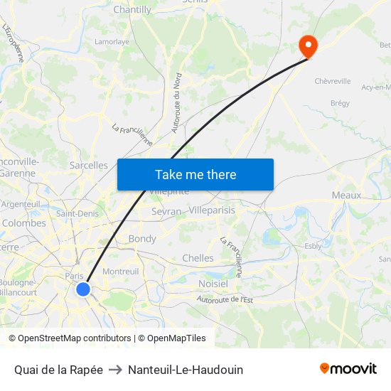 Quai de la Rapée to Nanteuil-Le-Haudouin map