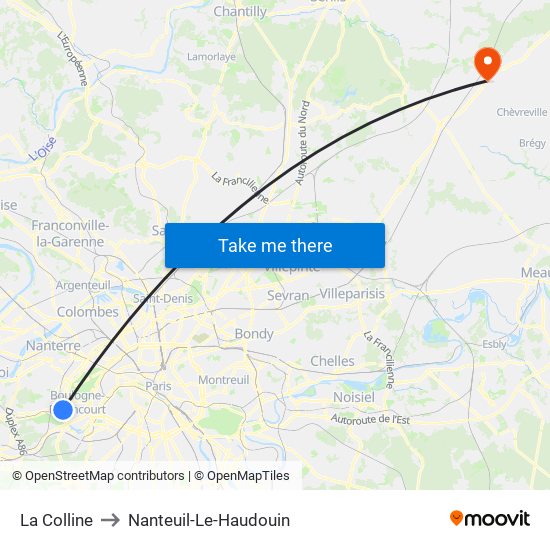 La Colline to Nanteuil-Le-Haudouin map