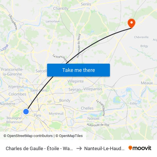 Charles de Gaulle - Étoile - Wagram to Nanteuil-Le-Haudouin map