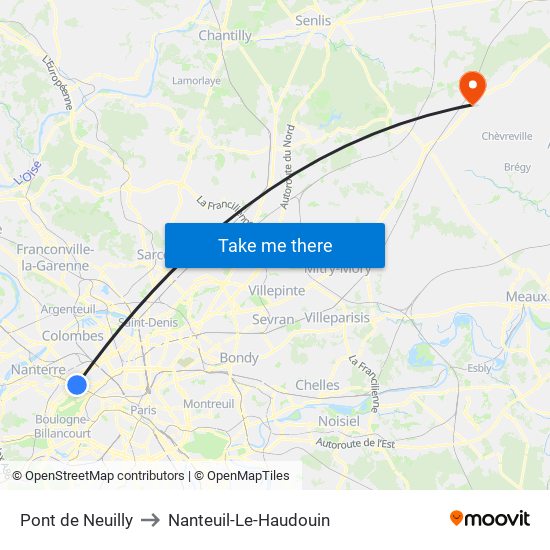 Pont de Neuilly to Nanteuil-Le-Haudouin map