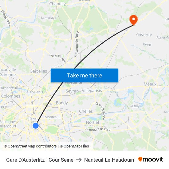 Gare D'Austerlitz - Cour Seine to Nanteuil-Le-Haudouin map