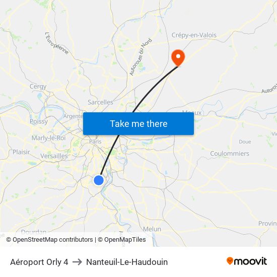 Aéroport Orly 4 to Nanteuil-Le-Haudouin map