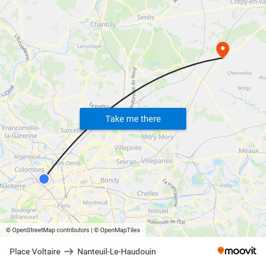 Place Voltaire to Nanteuil-Le-Haudouin map