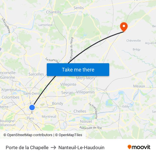 Porte de la Chapelle to Nanteuil-Le-Haudouin map