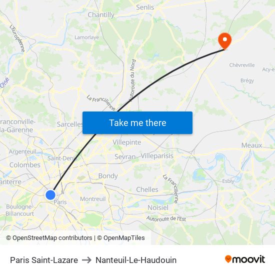 Paris Saint-Lazare to Nanteuil-Le-Haudouin map