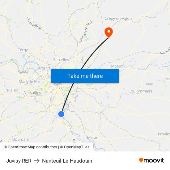 Juvisy RER to Nanteuil-Le-Haudouin map