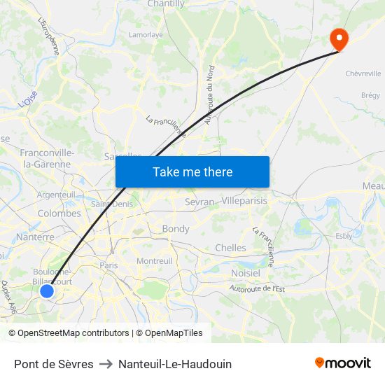 Pont de Sèvres to Nanteuil-Le-Haudouin map