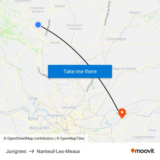 Juvignies to Nanteuil-Les-Meaux map