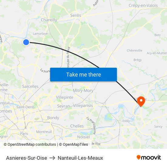 Asnieres-Sur-Oise to Nanteuil-Les-Meaux map