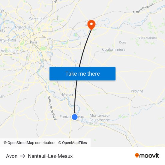Avon to Nanteuil-Les-Meaux map