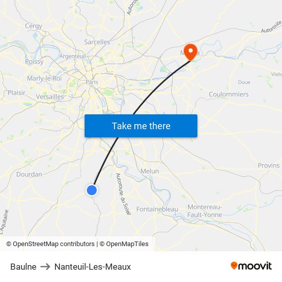 Baulne to Nanteuil-Les-Meaux map