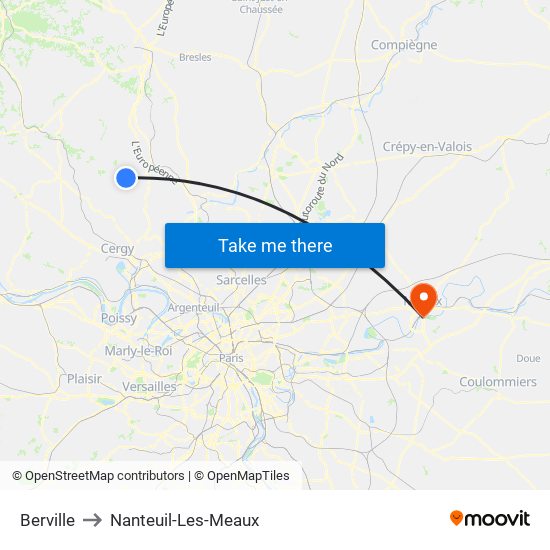 Berville to Nanteuil-Les-Meaux map