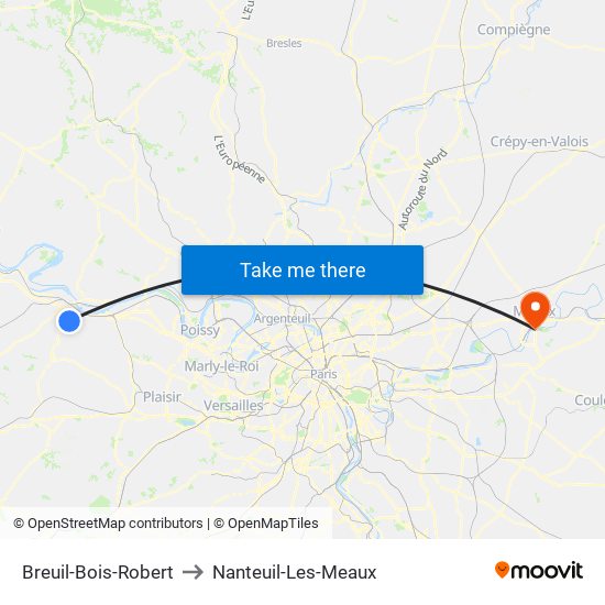 Breuil-Bois-Robert to Nanteuil-Les-Meaux map