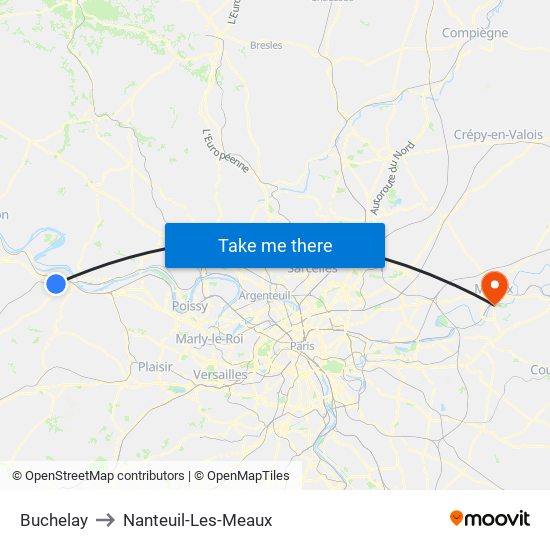 Buchelay to Nanteuil-Les-Meaux map