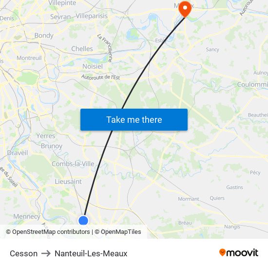 Cesson to Nanteuil-Les-Meaux map