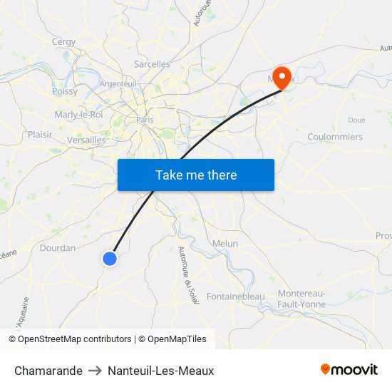 Chamarande to Nanteuil-Les-Meaux map