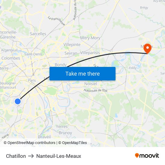 Chatillon to Nanteuil-Les-Meaux map